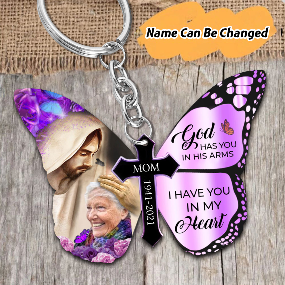 God Has You In His Arms Personalized Butterfly Keychain KO0227