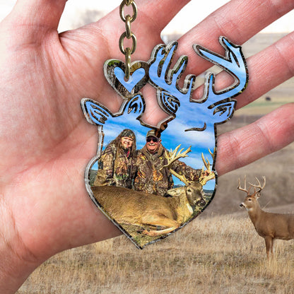 Custom Deer Hunter Couple Photo Personalized Keychain, Gift For Hunting Lover KO0016