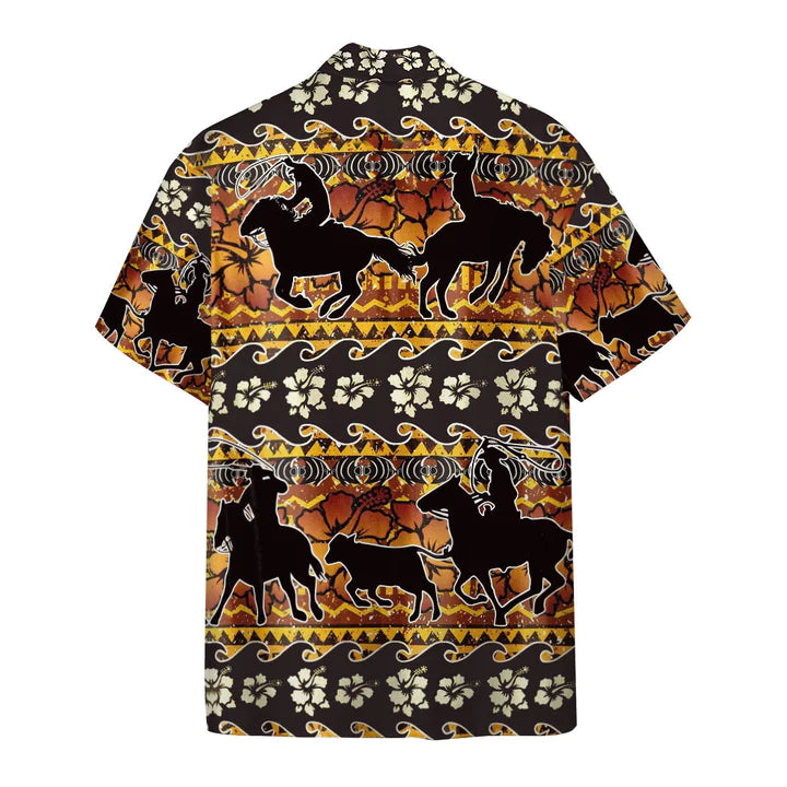 Men's 3D Team Roping Flower Hawaiian Pattern Custom Hawaii Shirt, cosplay Hawaiian Shirt HO0525