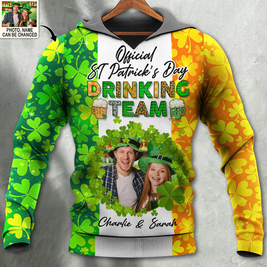 ST Patrick's Day Official Irish Drinking Team Beer Lover Custom Photo Personalized - Hoodie - Personalized Photo Gifts PO0202