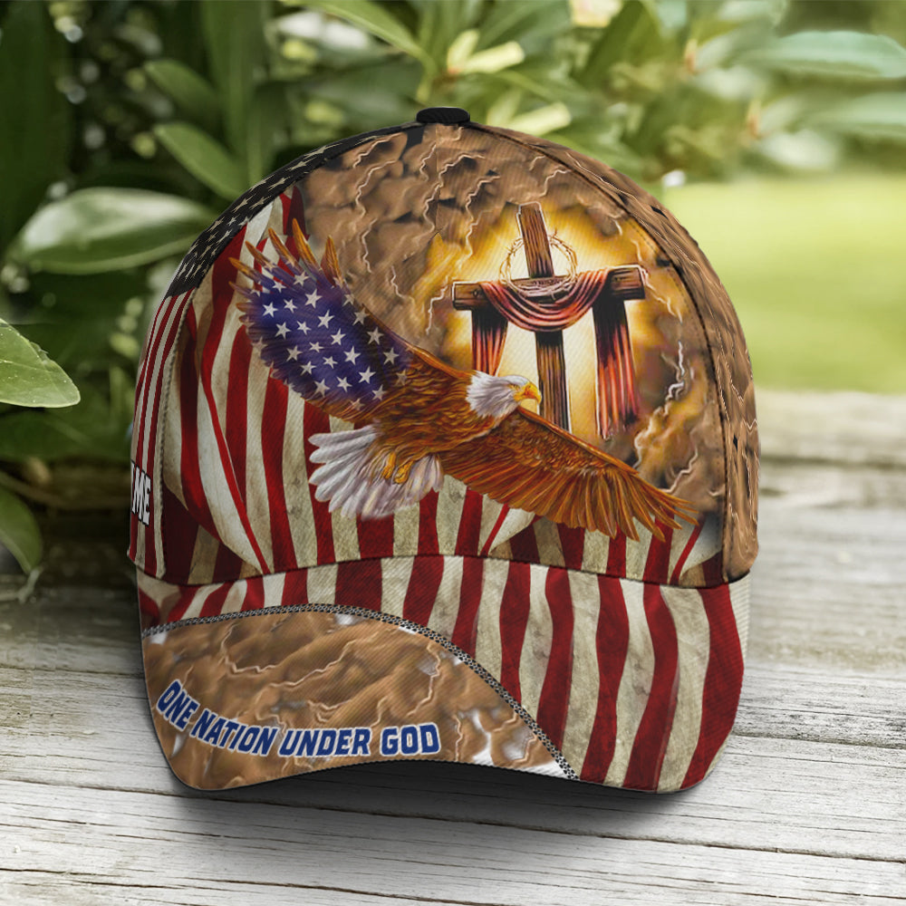 American Eagle Flag One Nation Under God Cross Sign Baseball Cap Lasfour CO0713