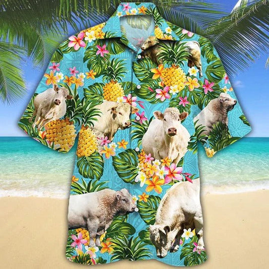 Charolais Cattle Lovers Pineapple Hawaiian Shirt, Unisex Print Aloha Short Sleeve Casual Shirt HO5060