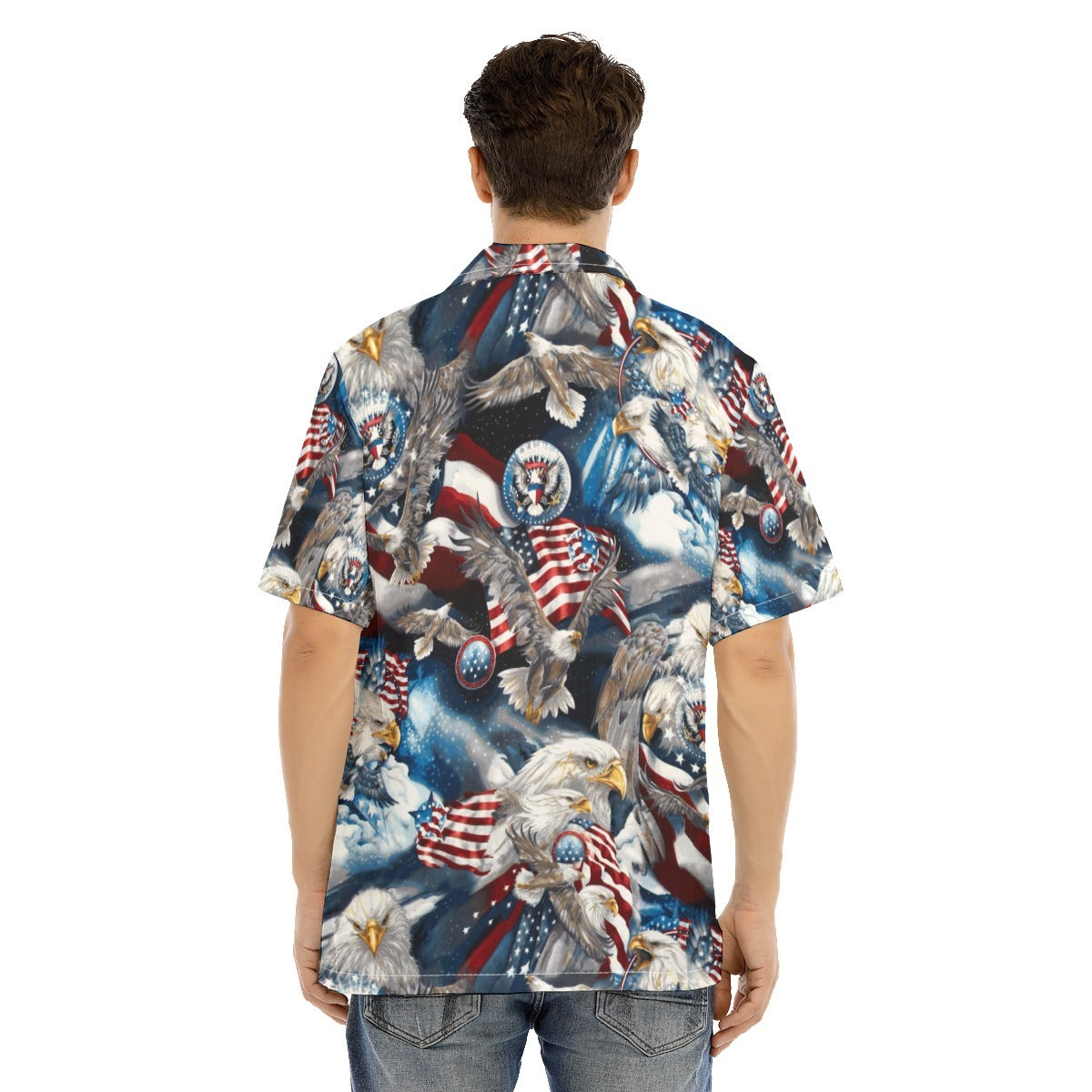 Hawaiian Camp Collar Short Sleeve Button-Down Shirt Eagles Americana, Independence Day Hawaii Shirt HO4966