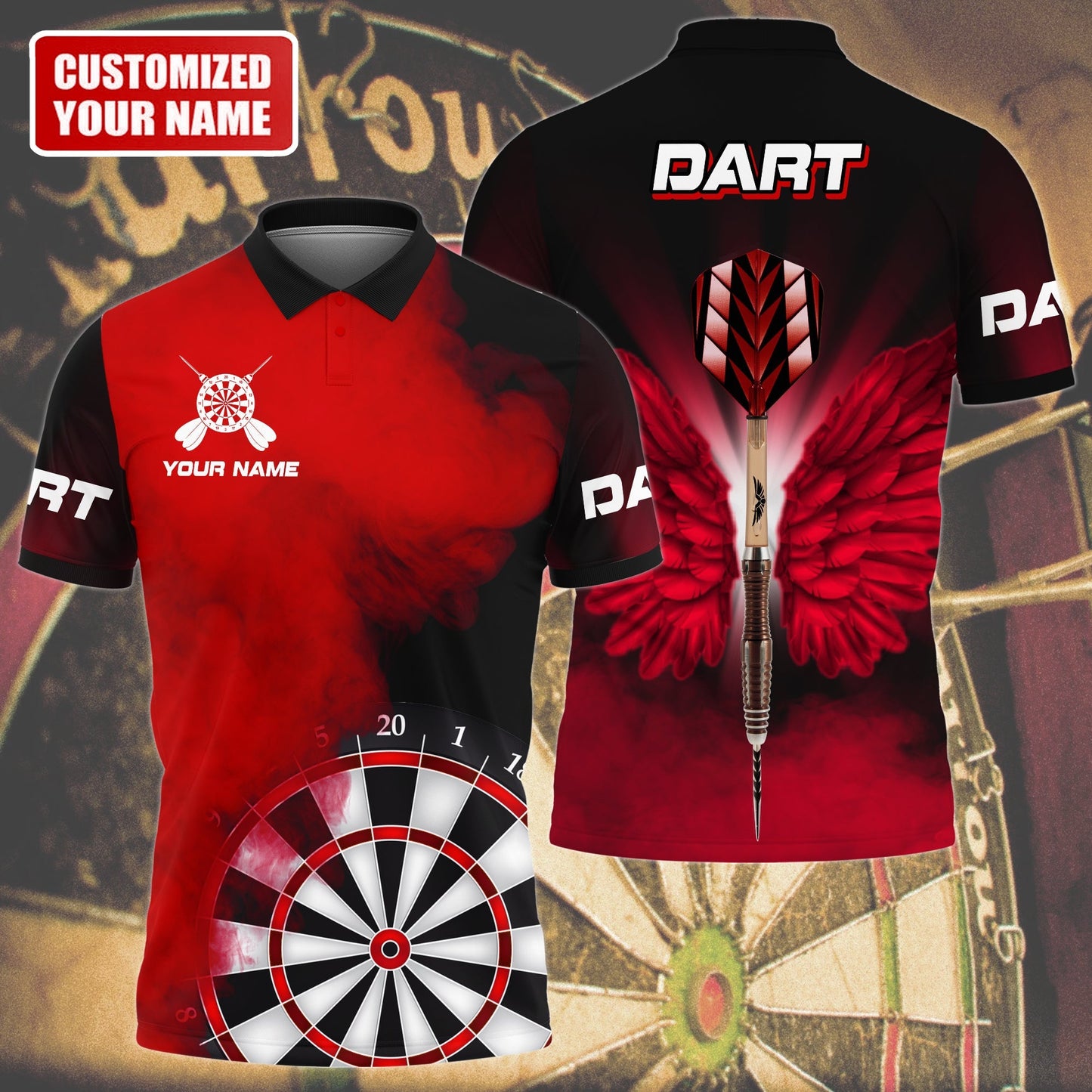 Personalized Name Multi Color Darts Wings All Over Printed Unisex Polo Shirt, Best Dart Player Shirt DMO0139