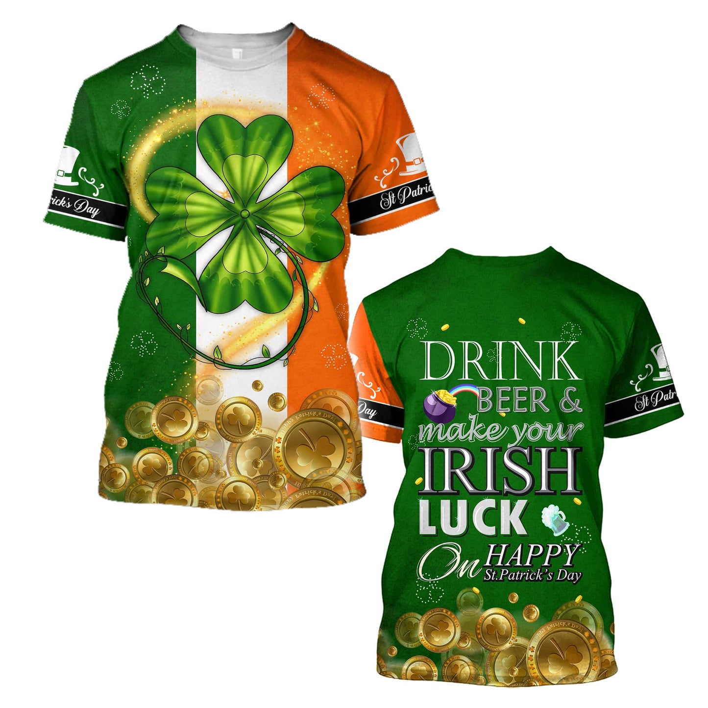 Shamrock Gold Coin Drink Beer 3D Shirt, St Patrick's Day Shirt, Irish Shirt, Lucky Shirt, Drinking Shirts, Let's Day Drink PO0296