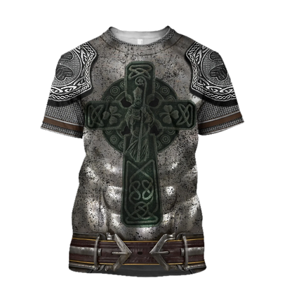 3D All Over Print Celtic Cross Irish Armor Knight Warrior Shirt, Gift for Irish Man in St Patrick's Day PO0250