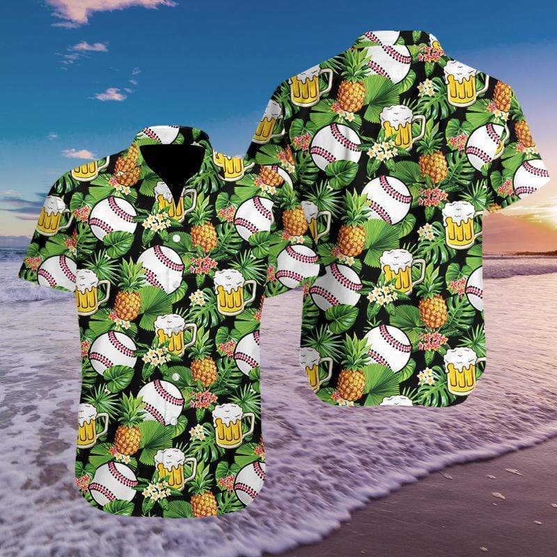 Baseball Simple Hibiscus Hawaiian Aloha Shirts Fantastic, Hawaiian shirt for men HO2953