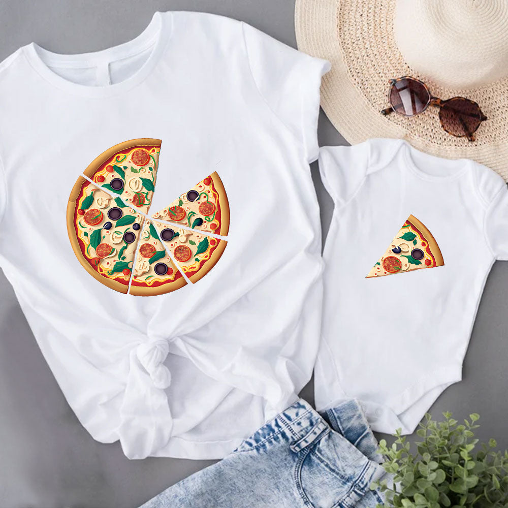 Pizza and Pizza Slice Matching Outfit For Mom and Baby, Pizza & Slice Matching T-Shirt/Bodysuits MI0263