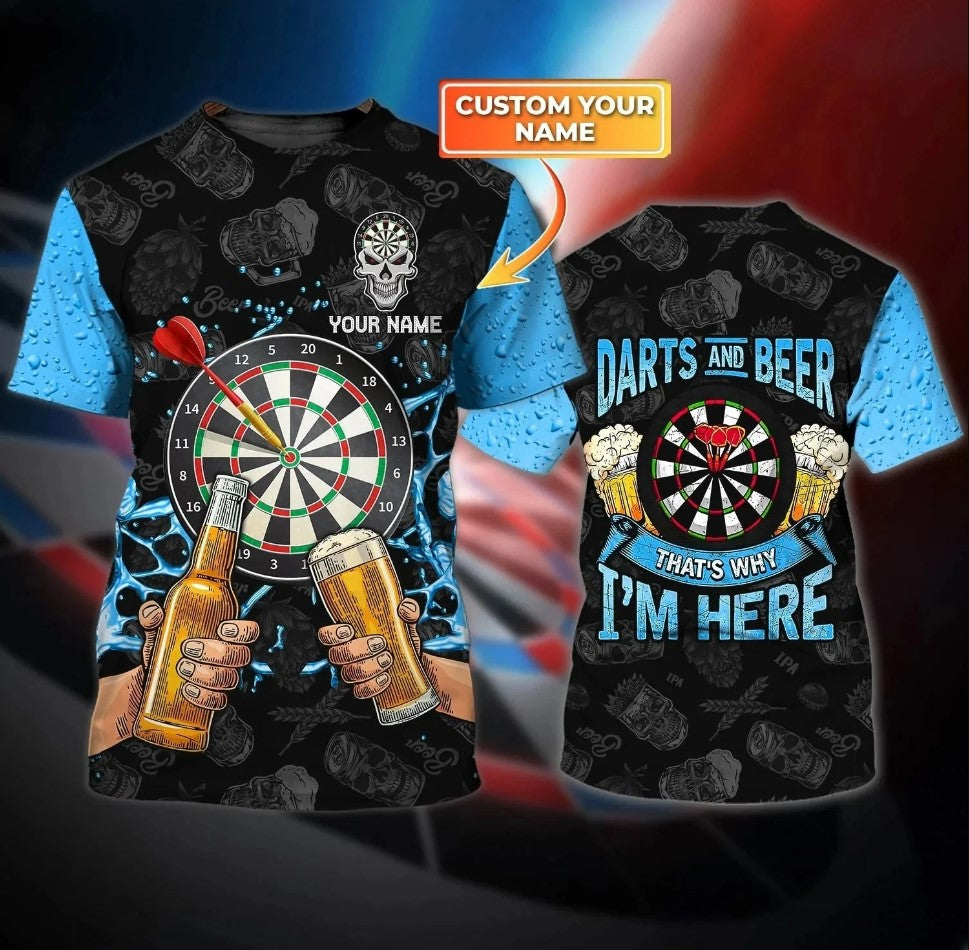 Lasfour Dart Personalized 3D All Over Printed Dart And Beer Skull Blue Shirt DMA0433