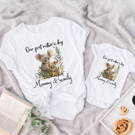 Our first Mother's Day Mom and Baby Koala Matching clothing Shirt Bodysuit Custom Name, Gift To Wife New Mom from Husband MI0266