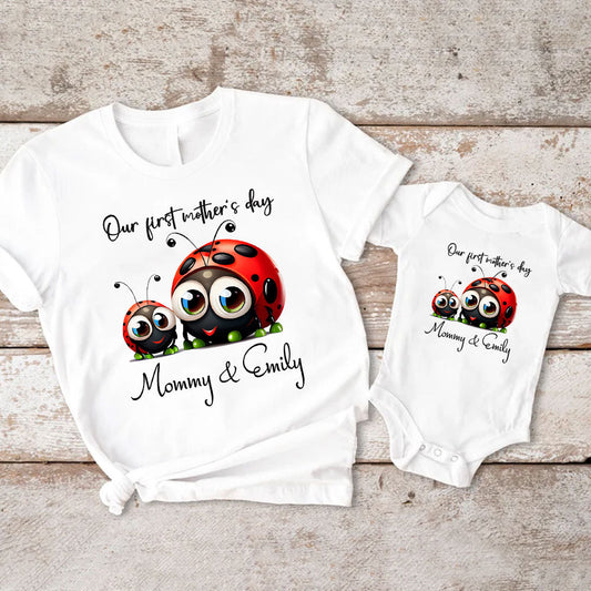 Cute Mom and Baby Ladybug Custom Name Matching Set Our First Mother's Day Gift From Husband MI0268