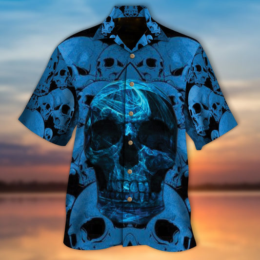 Blue Skull Hawaiian Shirt Short Sleeve Full Size HO5306