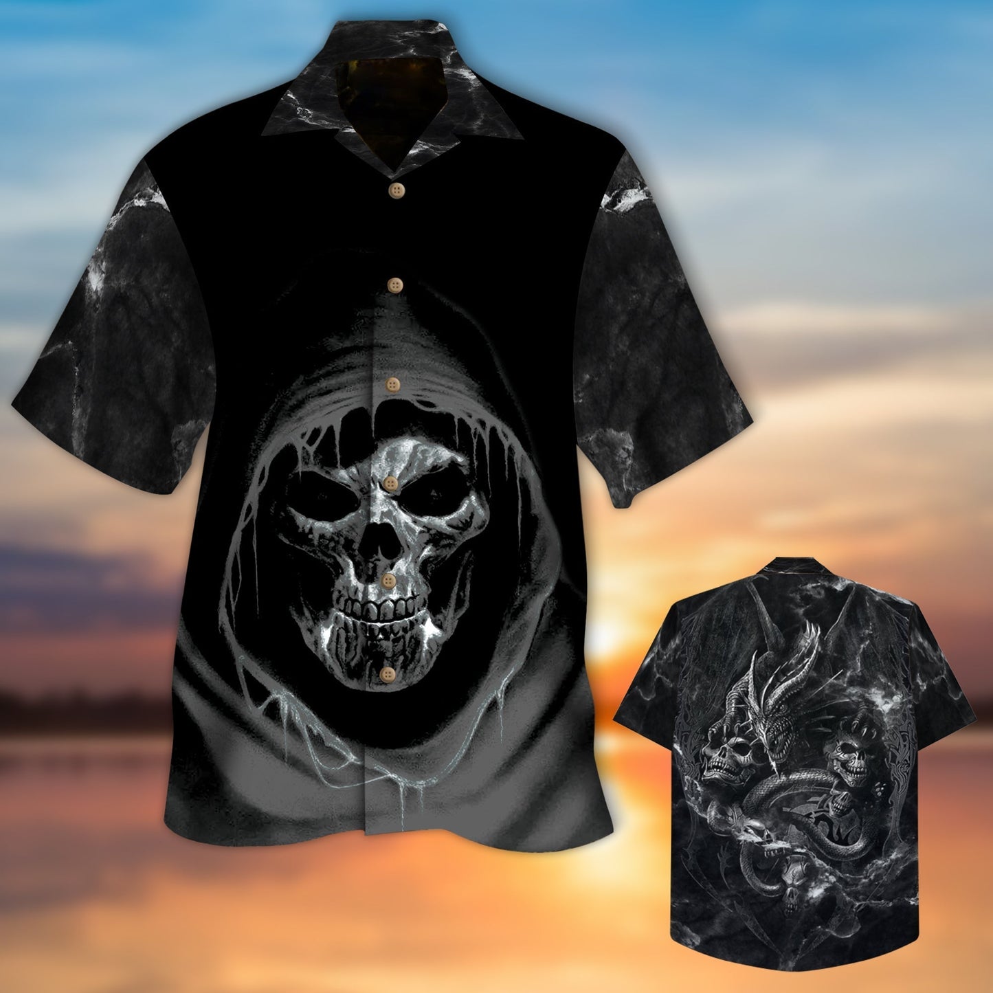 The Reaper Skull Black All Over Printed 3D Hawaiian Shirt HO5302