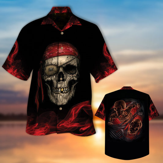 Pirate Skull Red Hawaiian Shirt, Men Skull Hawaiian Shirt, Women Hawaii Shirts HO5304