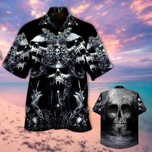 Screaming Skull Hawaiian Shirt Short Sleeve Black Hawaiian Shirts HO0391