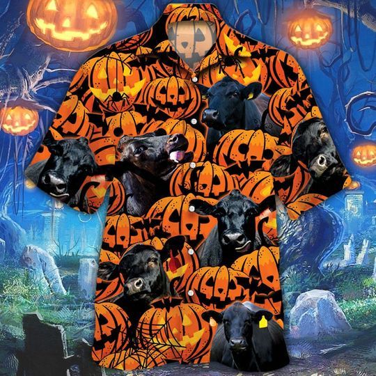 Happy Halloween Black Angus Pumpkin All Over Printed 3D Hawaiian Shirt HO5359