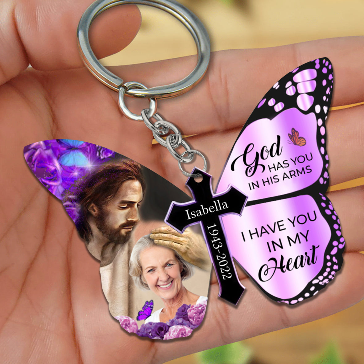 God Has You In His Arms Personalized Butterfly Keychain KO0227