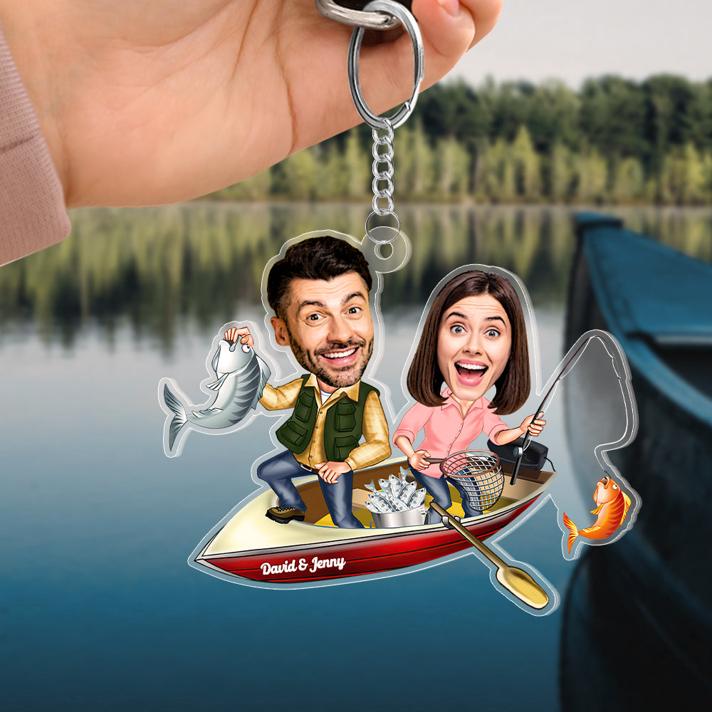 Fishing Couple Personalized Keychain Upload Face Photo, Gift For Him Her, Couple Keychain KO0014