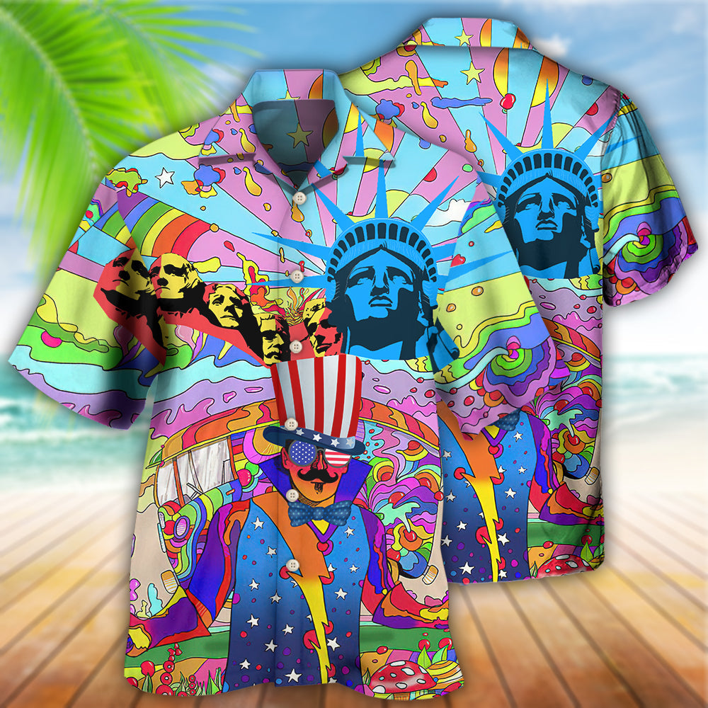 3D All Over Print Hippie Independence Day America Hawaiian Shirt, Gift for Men Women HO3977