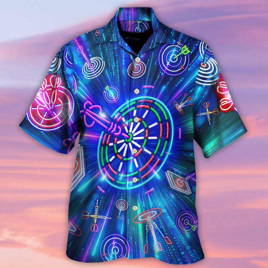 3D All Over Print Dart Neon Sign Bright Royal Hawaiian Shirt, Idea Gift for Dart Player HO4179