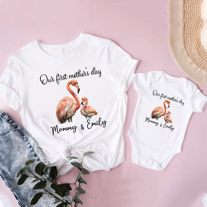 Mother and Baby Flamingo Matching Shirt Bodysuit Toddler, Flamingo Clothing Set For Mom And Daughter For New Mom, First Mom in 2023 MI0269