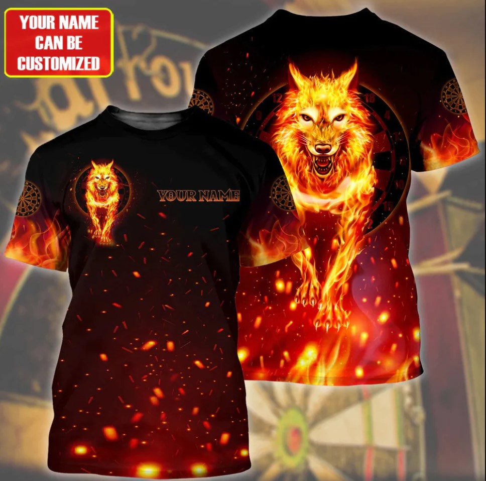 Lasfour Dart Personalized 3D All Over Printed Fire Wolf Darts Shirt DMA0429