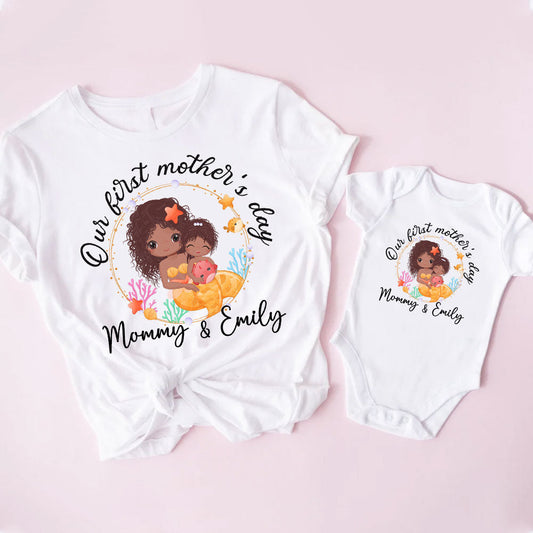 Cute Mermaid Matching Set for Mom And Daughter Shirt Bodysuit Our First Mother's Day Clothing Set, First Mom and Baby in Mother's Day 2023 MI0271