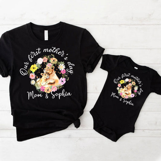 Mom and Baby Lion Matching Outfit Our First Mother Day Matching Set with Mom and Baby Lion Custom Name MI0272