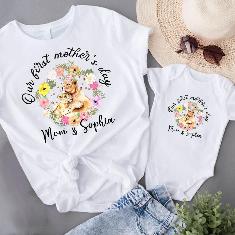 Mom and Baby Lion Matching Outfit Our First Mother Day Matching Set with Mom and Baby Lion Custom Name MI0272