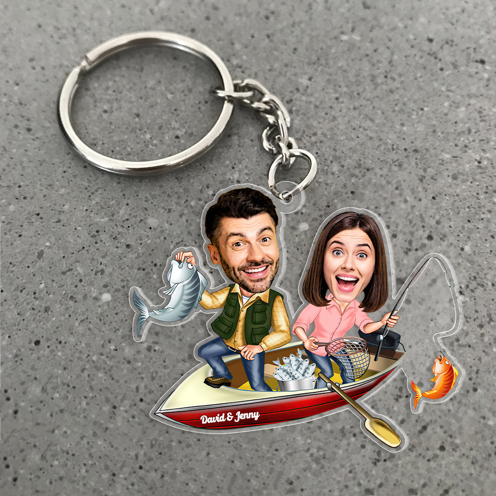 Fishing Couple Personalized Keychain Upload Face Photo, Gift For Him Her, Couple Keychain KO0014