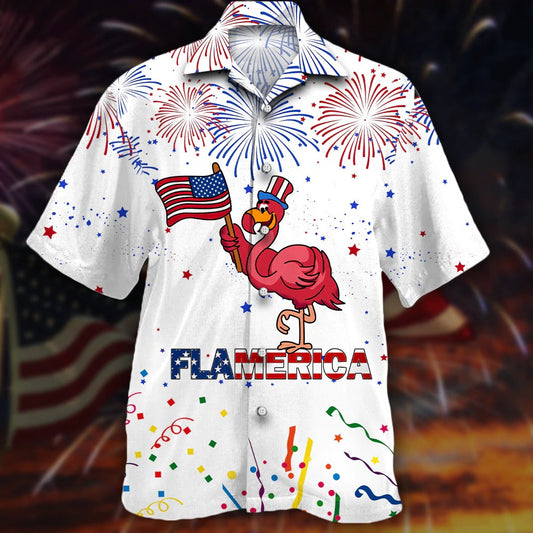 3D All Over Print Flamingo Hawaiian Shirts For Men And Woman, Happy Independence'S Day Flamerica Aloha Beach Shirt HO4796