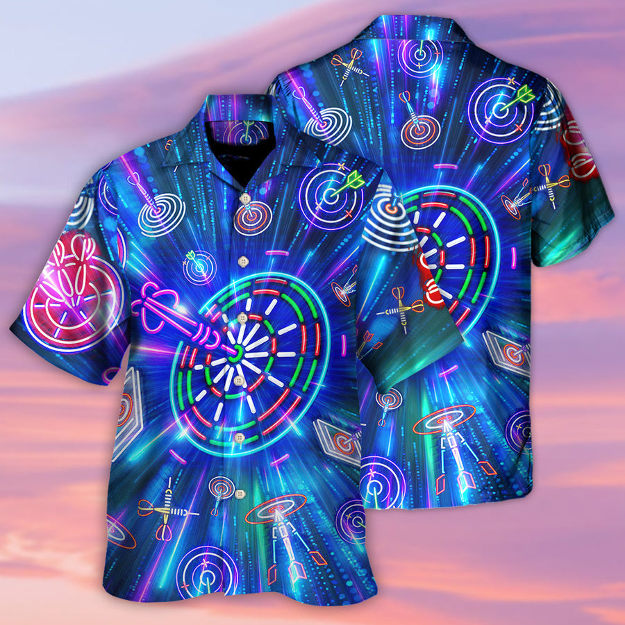 3D All Over Print Dart Neon Sign Bright Royal Hawaiian Shirt, Idea Gift for Dart Player HO4179