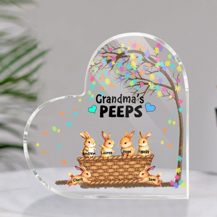 Personalized Heart Shaped Acrylic Plaque - Grandma's Peeps, Gift for Grandma, Easter Day MI0513