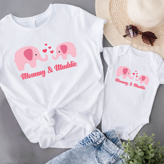 Cute Elephant Matching Shirt for Mom and Baby, Pink Elephant Set Mom And Baby From Dad, Gift For First Mom 2023 MI0224