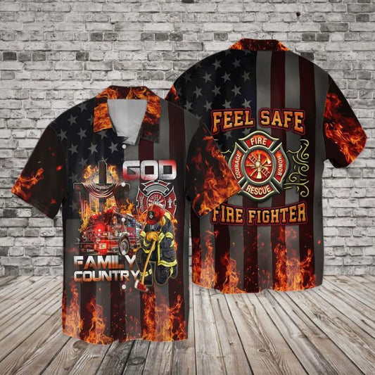 4th Of July Independence Day Memorial Day Firefighter Family Country Feel Safe Hawaiian Shirt HO1123