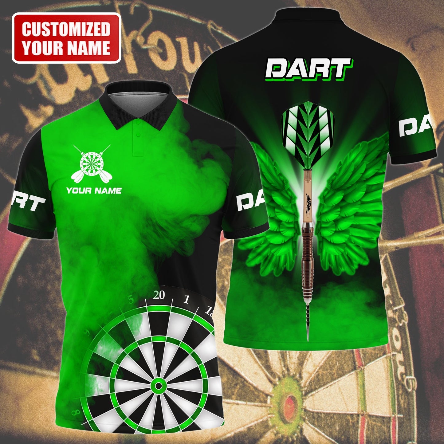 Personalized Name Multi Color Darts Wings All Over Printed Unisex Polo Shirt, Best Dart Player Shirt DMO0139