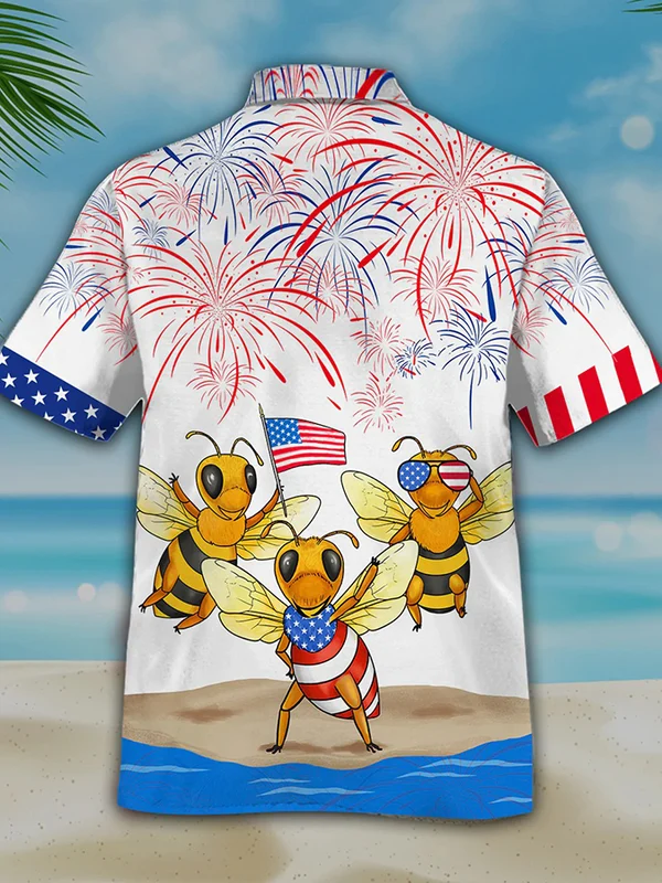 Bee's 4th of july hawaiian shirt- Independence Day hawaiian shirt, USA Patriotic Hawaiian Shirt HO0717