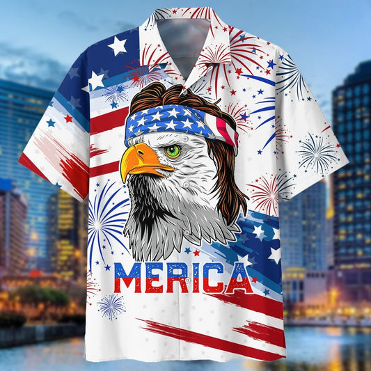 Ealge Merica Independence Day 3D Hawaiian Shirt For Dad, American Patriotic Hawaii Aloha Beach Shirts HO0028