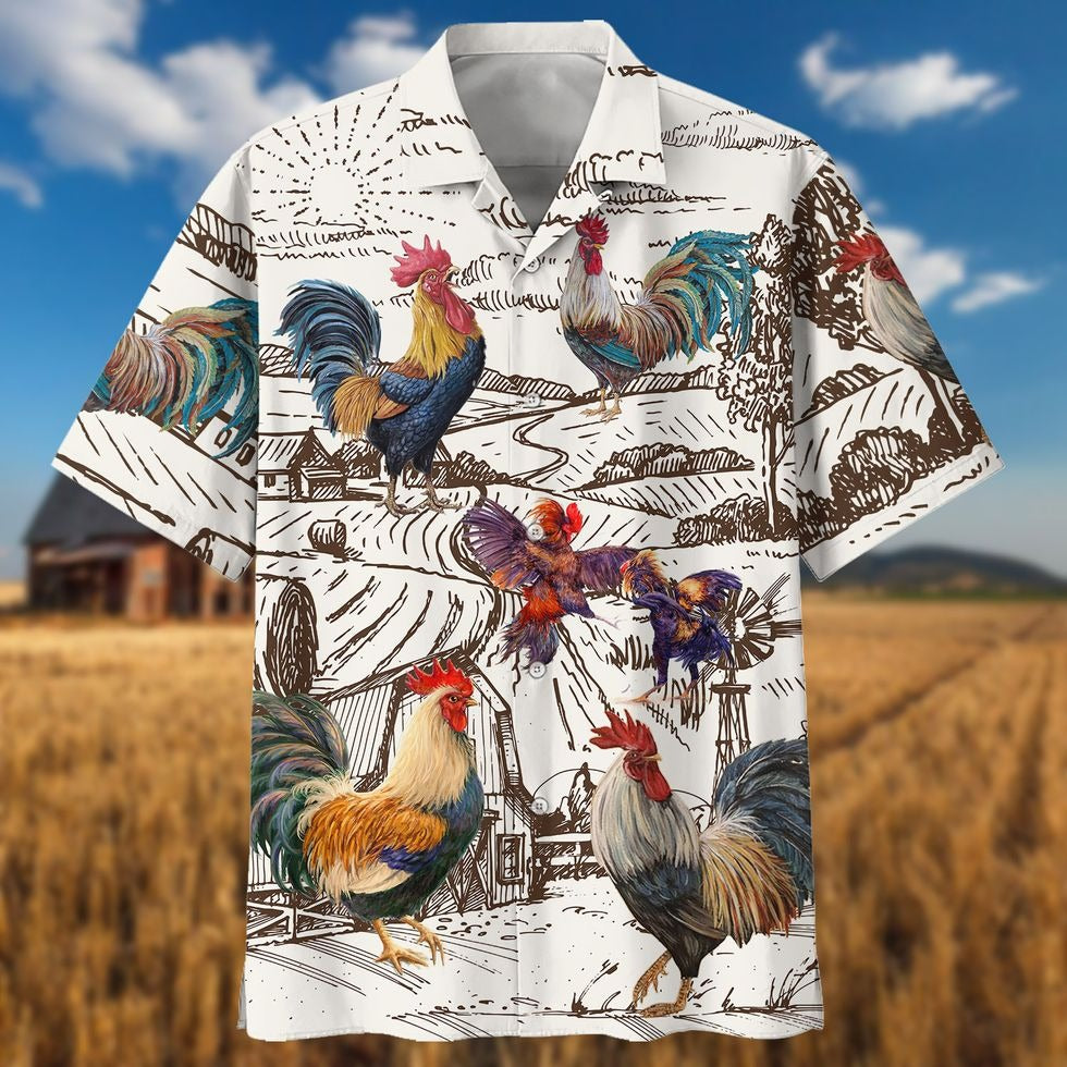 Rooster Farm 3D Hawaiian Shirt, Chicken Hawaiian Aloha Beach Shirts, Rooster Gift HO5135