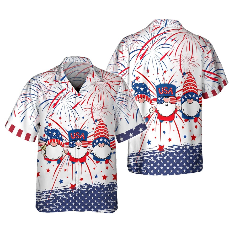 Independence Day Gnome Hawaiian Shirts, Gnome Usa 3D All Over Printed Hawaiian Shirt Short Sleeve, Hawaii Shirt Men HO5041