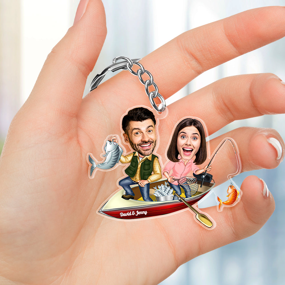 Fishing Couple Personalized Keychain Upload Face Photo, Gift For Him Her, Couple Keychain KO0014