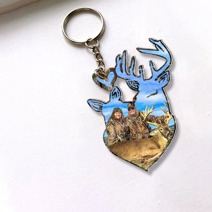 Custom Deer Hunter Couple Photo Personalized Keychain, Gift For Hunting Lover KO0016