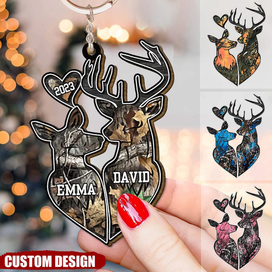 Hunting Couple - Personalized Wood Keychain - Valentine Gift For Couple, Wife, Husband, Hunting Lover KO0031