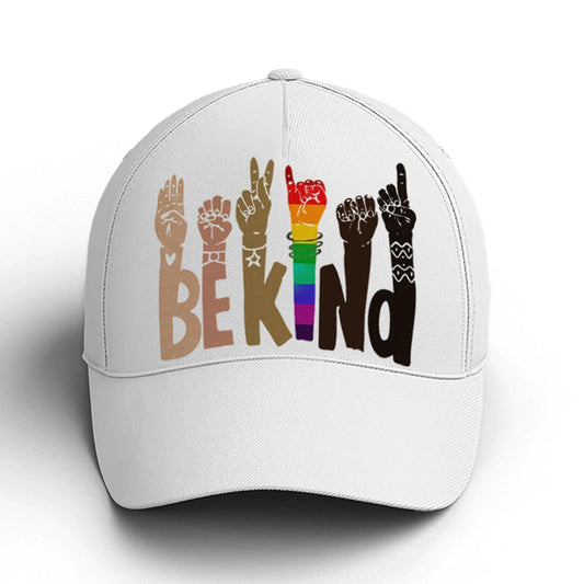 LGBT Pride Baseball Cap, Hands Be Kind White Baseball Cap, Lesbian Cap CO0205