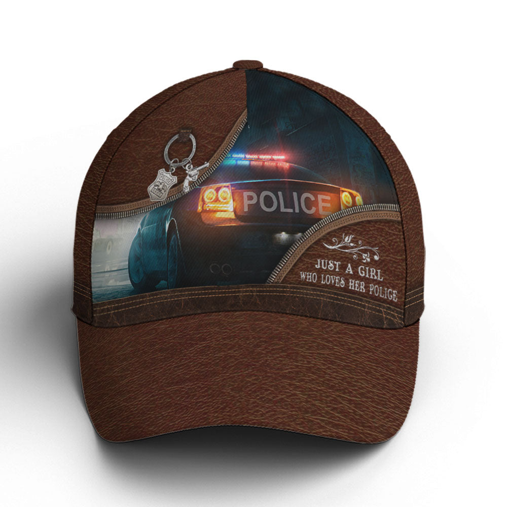 Just A Girl Loves Police Leather Style Baseball Cap Lasfour CO0871