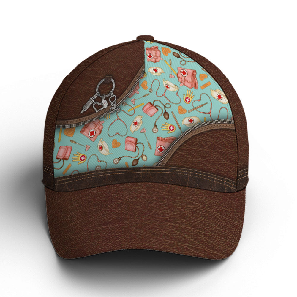 Nurse Pattern Leather Style Baseball Cap Lasfour CO0870