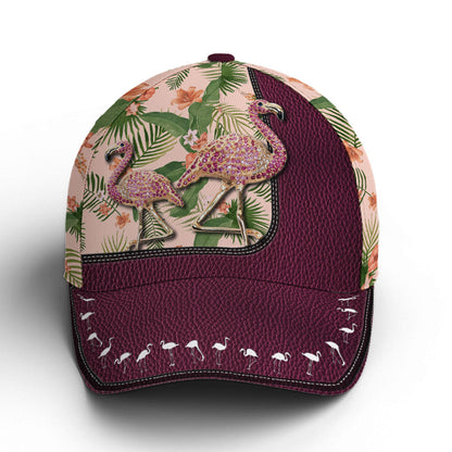 Purple Leather Style Tropical Floral Flamingo Baseball Cap Lasfour CO0971