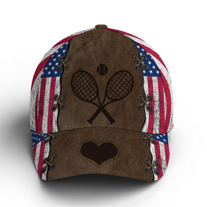 Tennis American Flag Leather Style Baseball Cap Lasfour CO0728