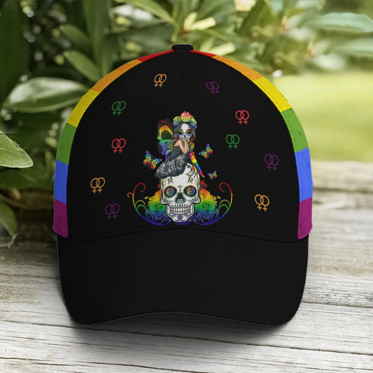 LGBTQ Girl And Sugar Skull Rainbow Baseball Cap, Pride Cap For Lesbian, Gaymer CO0206