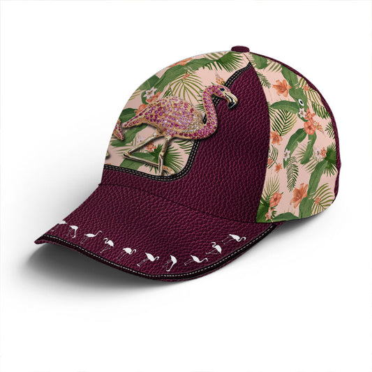 Purple Leather Style Tropical Floral Flamingo Baseball Cap Lasfour CO0971